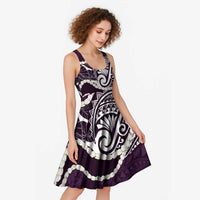 Aloha Hawaii Kalo Pikake Lei Midi Dress Chest Tattoo Purple Hawaiian Pattern LT14 - Polynesian Pride