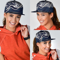 Aloha Hawaii Kalo Pikake Lei Snapback Cap Chest Tattoo Oxford Blue Hawaiian Pattern