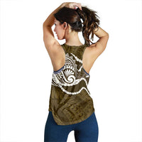 Aloha Hawaii Kalo Pikake Lei Women Racerback Tank Chest Tattoo Gold Hawaiian Pattern