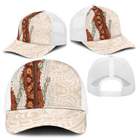 Aloha Hawaii Mikioi Lei Baseball Net Cap Beige Tropical Flower Pattern - Polynesian Pride