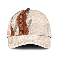 Aloha Hawaii Mikioi Lei Classic Cap Beige Tropical Flower Pattern - Polynesian Pride