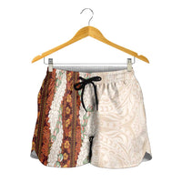 Aloha Hawaii Mikioi Lei Shorts for Women Beige Tropical Flower Pattern - Polynesian Pride