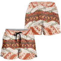 Aloha Hawaii Mikioi Lei Shorts for Women Cattail Red Tropical Flower Pattern - Polynesian Pride