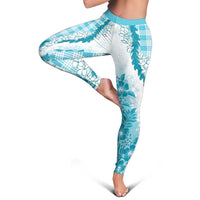 Aloha Hawaii Palaka Leggings Blue Plumeria Lei