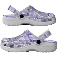 Aloha Hawaii Tiki Palaka Motifs Clogs Shoes Honohono Lei Purple Elegant Vibes