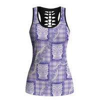 Aloha Hawaii Tiki Palaka Motifs Hollow Tank Top Honohono Lei Purple Elegant Vibes