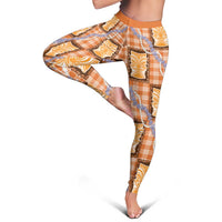 Aloha Hawaii Tiki Palaka Motifs Leggings Honohono Lei Orange Elegant Vibes