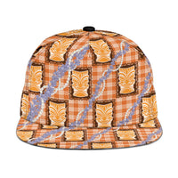 Aloha Hawaii Tiki Palaka Motifs Snapback Cap Honohono Lei Orange Elegant Vibes