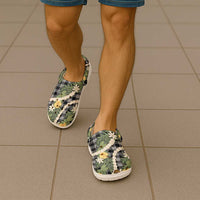 Aloha Puakenikeni Anthurium Pikake Lei Clogs Shoes Black Hawaiian Palaka Pattern