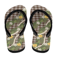 Aloha Puakenikeni Anthurium Pikake Lei Flip Flops Chocolate Hawaiian Palaka Pattern