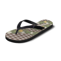 Aloha Puakenikeni Anthurium Pikake Lei Flip Flops Chocolate Hawaiian Palaka Pattern