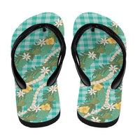 Aloha Puakenikeni Anthurium Pikake Lei Flip Flops Marine Hawaiian Palaka Pattern