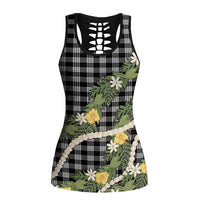 Aloha Puakenikeni Anthurium Pikake Lei Hollow Tank Top Black Hawaiian Palaka Pattern