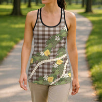 Aloha Puakenikeni Anthurium Pikake Lei Hollow Tank Top Chocolate Hawaiian Palaka Pattern