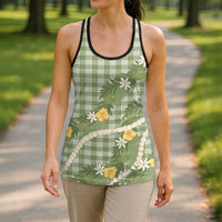 Aloha Puakenikeni Anthurium Pikake Lei Hollow Tank Top Green Hawaiian Palaka Pattern