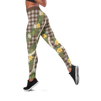 Aloha Puakenikeni Anthurium Pikake Lei Leggings Chocolate Hawaiian Palaka Pattern