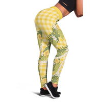 Aloha Puakenikeni Anthurium Pikake Lei Leggings Gold Hawaiian Palaka Pattern