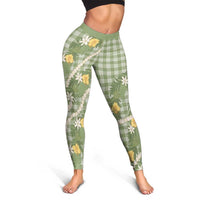 Aloha Puakenikeni Anthurium Pikake Lei Leggings Green Hawaiian Palaka Pattern
