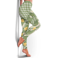 Aloha Puakenikeni Anthurium Pikake Lei Leggings Green Hawaiian Palaka Pattern