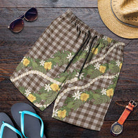 Aloha Puakenikeni Anthurium Pikake Lei Shorts for Men Chocolate Hawaiian Palaka Pattern