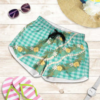 Aloha Puakenikeni Anthurium Pikake Lei Shorts for Women Marine Hawaiian Palaka Pattern