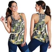 Aloha Puakenikeni Anthurium Pikake Lei Women Racerback Tank Black Hawaiian Palaka Pattern