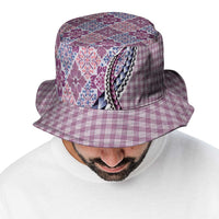 Aloha Vintage Palaka Floral Hawaiian Quilt Bucket Hat Akala Motif - Polynesian Pride