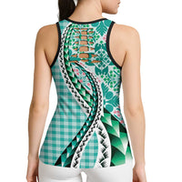 Aloha Vintage Palaka Floral Hawaiian Quilt Hollow Tank Top Polu Motif - Polynesian Pride