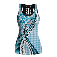 Aloha Vintage Palaka Floral Hawaiian Quilt Hollow Tank Top Uliuli Motif - Polynesian Pride