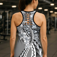 Aloha Vintage Plumeria Hawaiian Tapa Pattern Hollow Tank Top Gray Hawaiian Tapa Pattern - Polynesian Pride