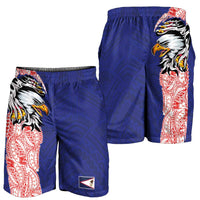 American Samoa Shorts for Men Tribal Tattoo with Eagle Blue-Red