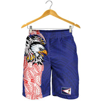 American Samoa Shorts for Men Tribal Tattoo with Eagle Blue-Red