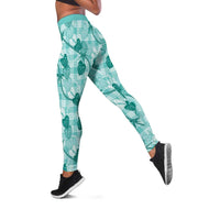Anthurium Pikake Ti Leaf Palaka Leggings Turquoise Version LT01 Turquoise - Polynesian Pride