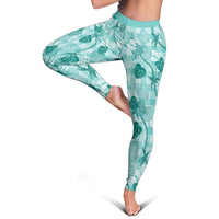 Anthurium Pikake Ti Leaf Palaka Leggings Turquoise Version LT01 - Polynesian Pride