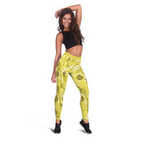 Anthurium Pikake Ti Leaf Palaka Leggings Yellow Version LT01 - Polynesian Pride