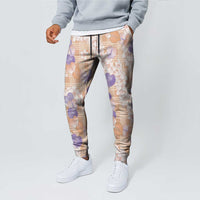 Anthurium Plumeria Lei Pastel Jogger Pants Orange Hawaiian Splendid Palaka LT01 - Polynesian Pride
