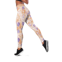 Anthurium Plumeria Lei Pastel Leggings Orange Hawaiian Splendid Palaka LT01 Orange - Polynesian Pride