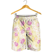 Anthurium Plumeria Lei Pastel Shorts for Men Yellow Hawaiian Splendid Palaka