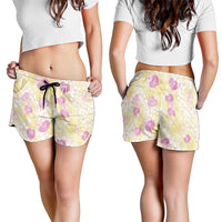 Anthurium Plumeria Lei Pastel Shorts for Women Yellow Hawaiian Splendid Palaka LT01 - Polynesian Pride