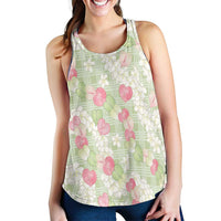 Anthurium Plumeria Lei Pastel Women Racerback Tank Green Hawaiian Splendid Palaka LT01 - Polynesian Pride
