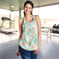 Anthurium Plumeria Lei Pastel Women Racerback Tank Teal Hawaiian Splendid Palaka LT01 - Polynesian Pride