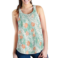 Anthurium Plumeria Lei Pastel Women Racerback Tank Teal Hawaiian Splendid Palaka LT01 - Polynesian Pride