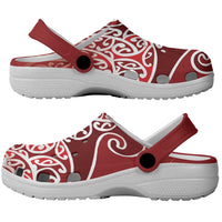 Aotearoa Maori Koru Curves Clogs Shoes Silver Ferns - Crimson Red LT7 - Polynesian Pride