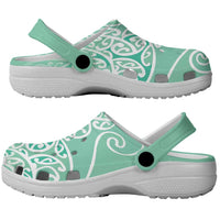 Aotearoa Maori Koru Curves Clogs Shoes Silver Ferns - Mint