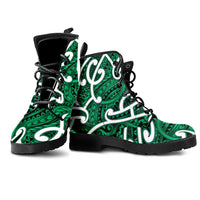 Aotearoa Maori Kowhaiwhai Leather Boots Kakariki Puhoro and Patiki