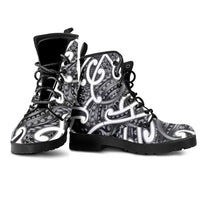 Aotearoa Maori Kowhaiwhai Leather Boots Kiwikiwi Puhoro and Patiki