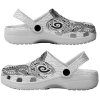 Aotearoa Maori Sea Animals Tribal Clogs Shoes Manta Ray and Shark Moko Pattern White Color