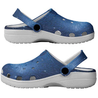 Aotearoa New Zealand New Year Clogs Shoes Tribal Koru Tattoo Blue Galaxy Maori Silver Fern