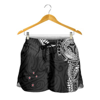 Aotearoa Volleyball Shorts for Women Silver Ferns and Maori Tribal Black