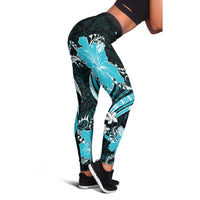 Aqua Polynesian Pattern With Tropical Flowers Leggings - Polynesian Pride
